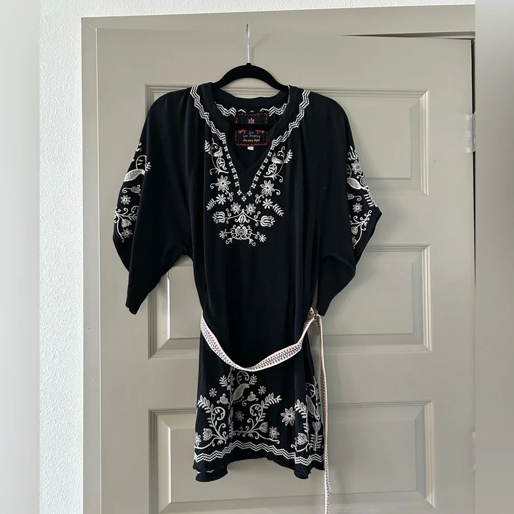 Johnny Was Black Tunic with Intricate White Embroidery - Picture 1 of 5